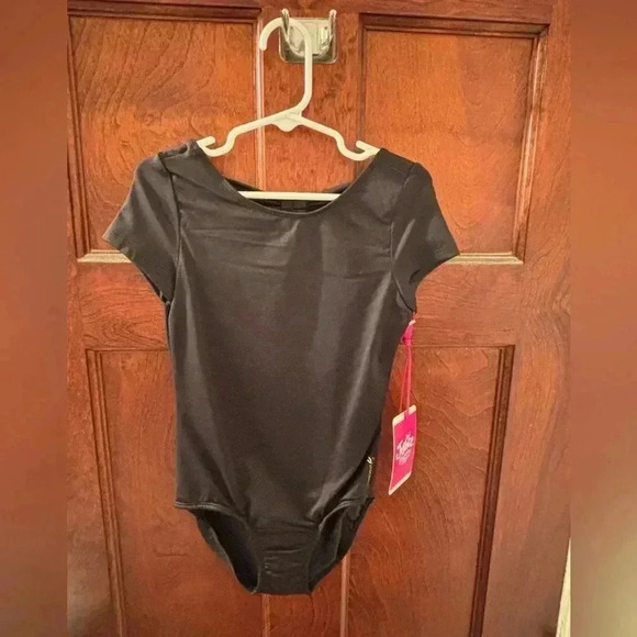 NWTx3! Justice Cap Sleeve Bow Back leotards: black XXS 4, S 7/8, pink M 10 🩰 - Picture 14 of 15